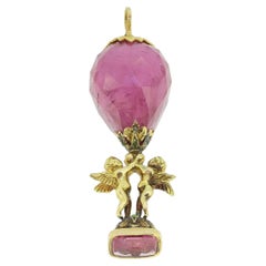 Antique Tourmaline Cherub Fob Seal Pendant