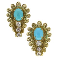 Vintage Turquoise and Diamond Earrings