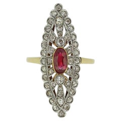 Edwardian Ruby and Diamond Navette Ring