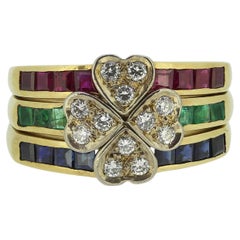 Vintage Ruby Emerald Sapphire and Diamond Clover Ring