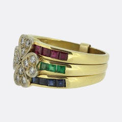 Vintage Ruby Emerald Sapphire and Diamond Clover Ring