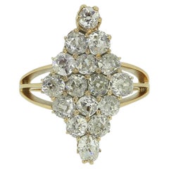 Vintage Old Cut Diamond Cluster Navette Ring
