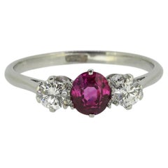 Vintage Ruby and Diamond Three-Stone Ring