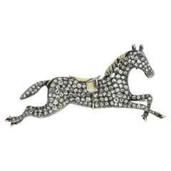 Victorian Rose Cut Diamond Horse Brooch