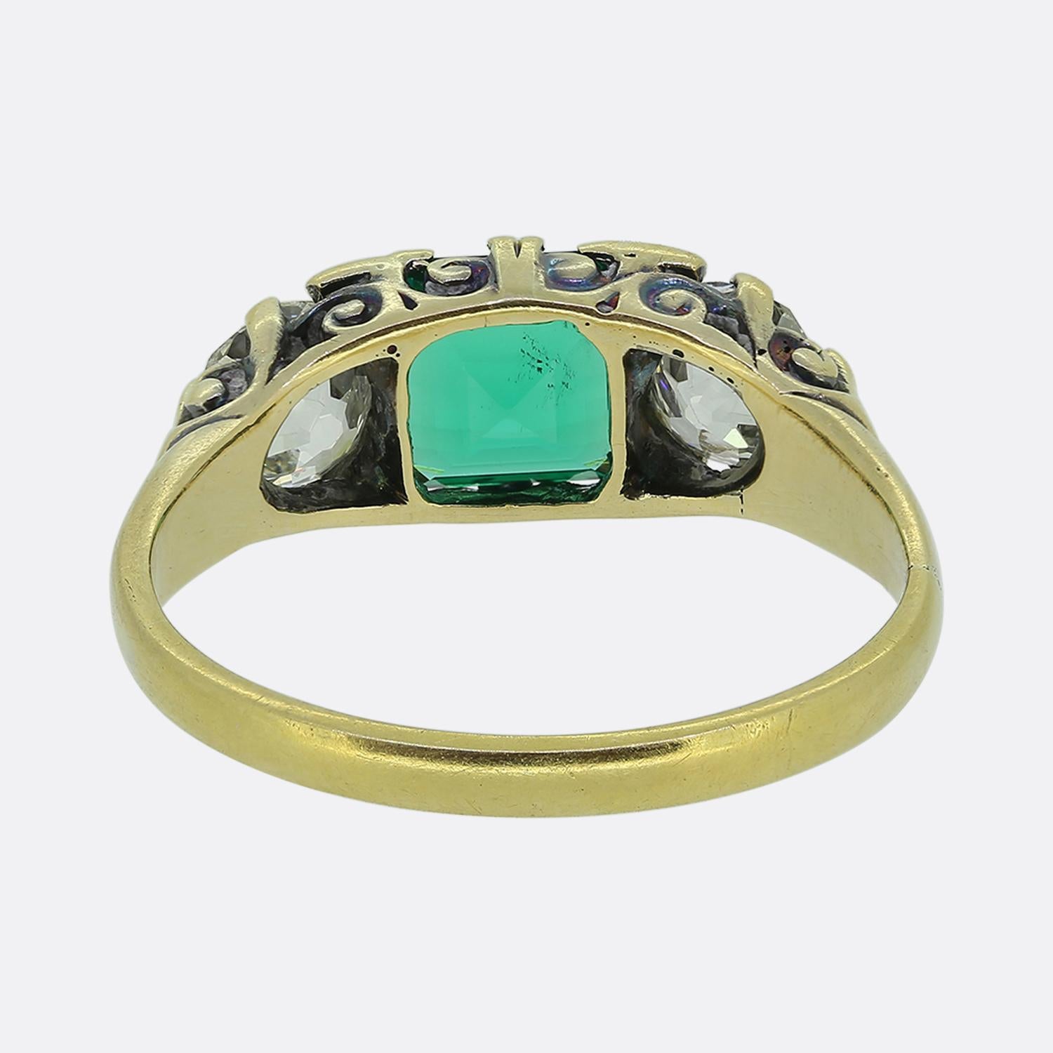 Viktorianischer Ring mit 1,22 Karat kolumbianischem Smaragd und Diamant im Zustand „Gut“ im Angebot in London, GB