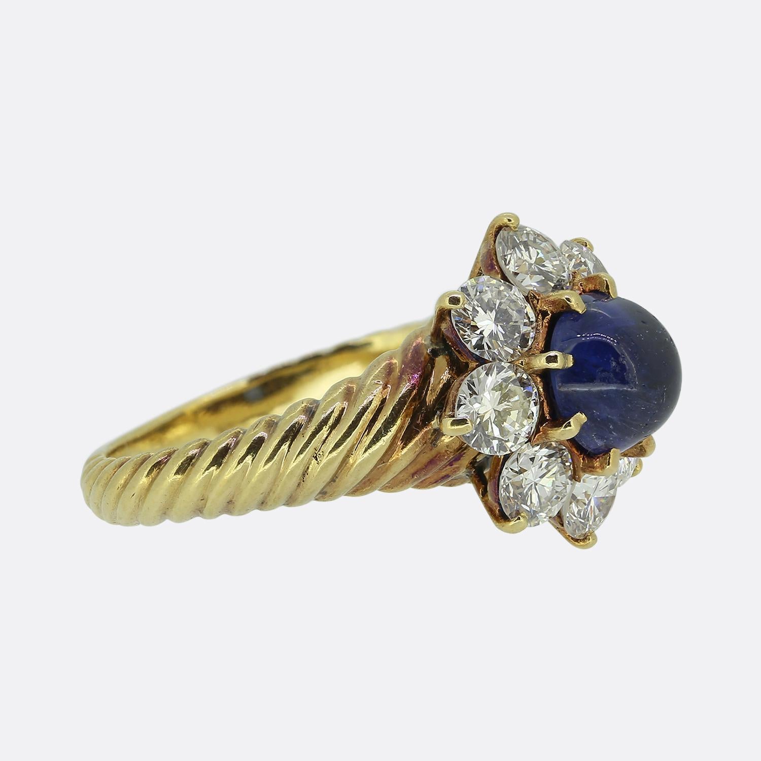 Cabochon Mauboussin Sapphire and Diamond Cluster Ring For Sale