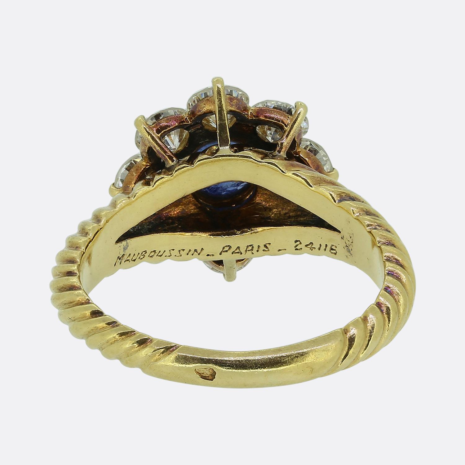 Mauboussin Sapphire and Diamond Cluster Ring In Good Condition For Sale In London, GB