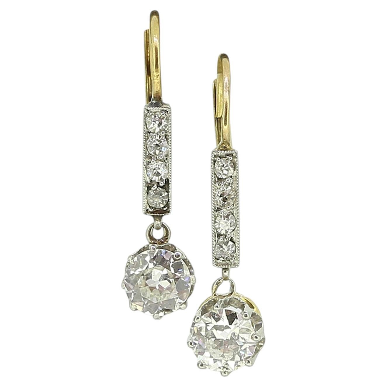Art Deco Old Cut Diamond Drop Earrings For Sale