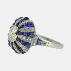 Art Deco Style Sapphire and Diamond Cluster Bombe Ring
