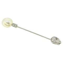 Art Deco Natural Pearl and Diamond Jabot Pin