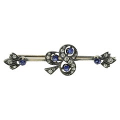 Victorian Sapphire and Diamond Clover Bar Brooch