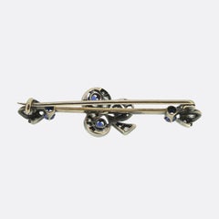Victorian Sapphire and Diamond Clover Bar Brooch