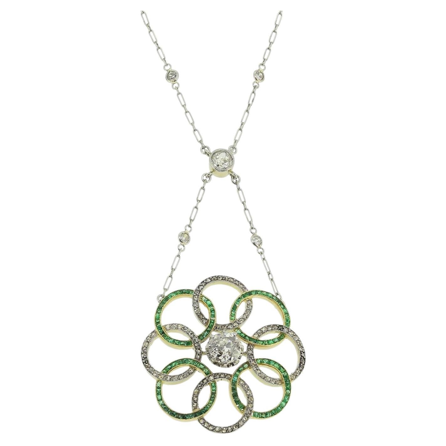 Art Deco Emerald and Diamond Necklace For Sale