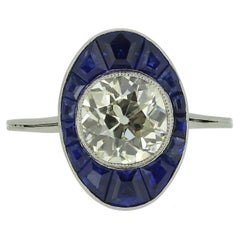 Art Deco 1.60 Carat Diamond and Sapphire Cluster Ring