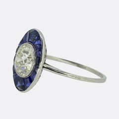 Art Deco 1.60 Carat Diamond and Sapphire Cluster Ring