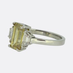 Vintage 1.90 Fancy Yellow Diamond Three-Stone Ring