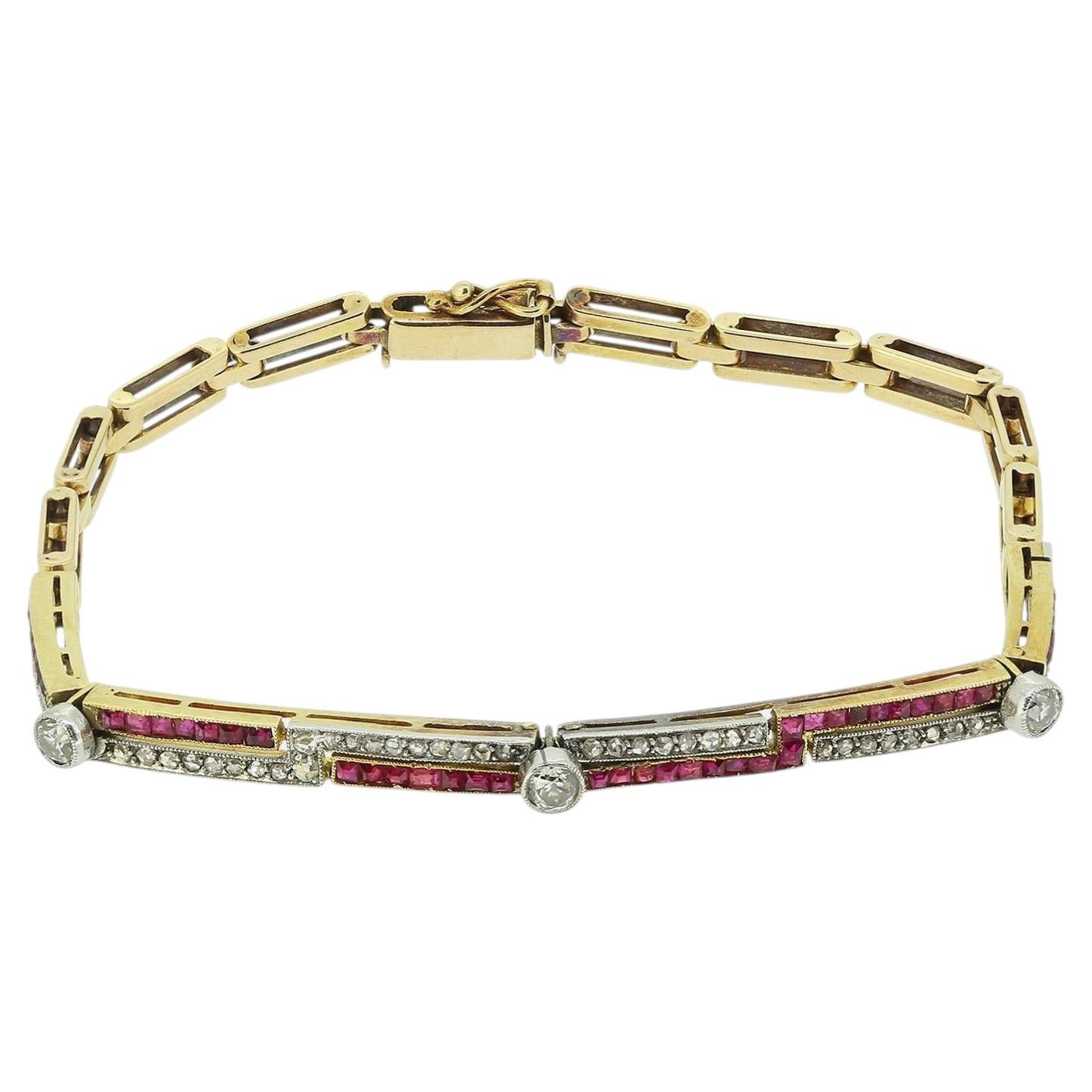 Art Deco Ruby and Diamond Bracelet For Sale