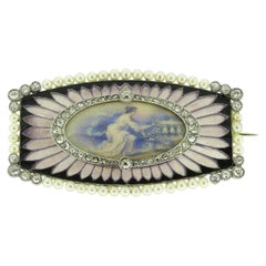 Belle Époque Pearl and Diamond Miniature Portrait Brooch