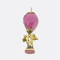 Antique Tourmaline Cherub Fob Seal Pendant