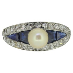 Art Deco Pearl Sapphire and Diamond Ring
