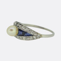 Art Deco Pearl Sapphire and Diamond Ring