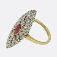 Edwardian Ruby and Diamond Navette Ring