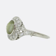 Art Deco Style Cat's Eye Chrysoberyl and Diamond Ring