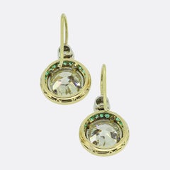Art Deco 6.44 Carat Diamond and Emerald Drop Earrings