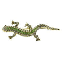 Vintage Demantoid Garnet and Diamond Lizard Brooch