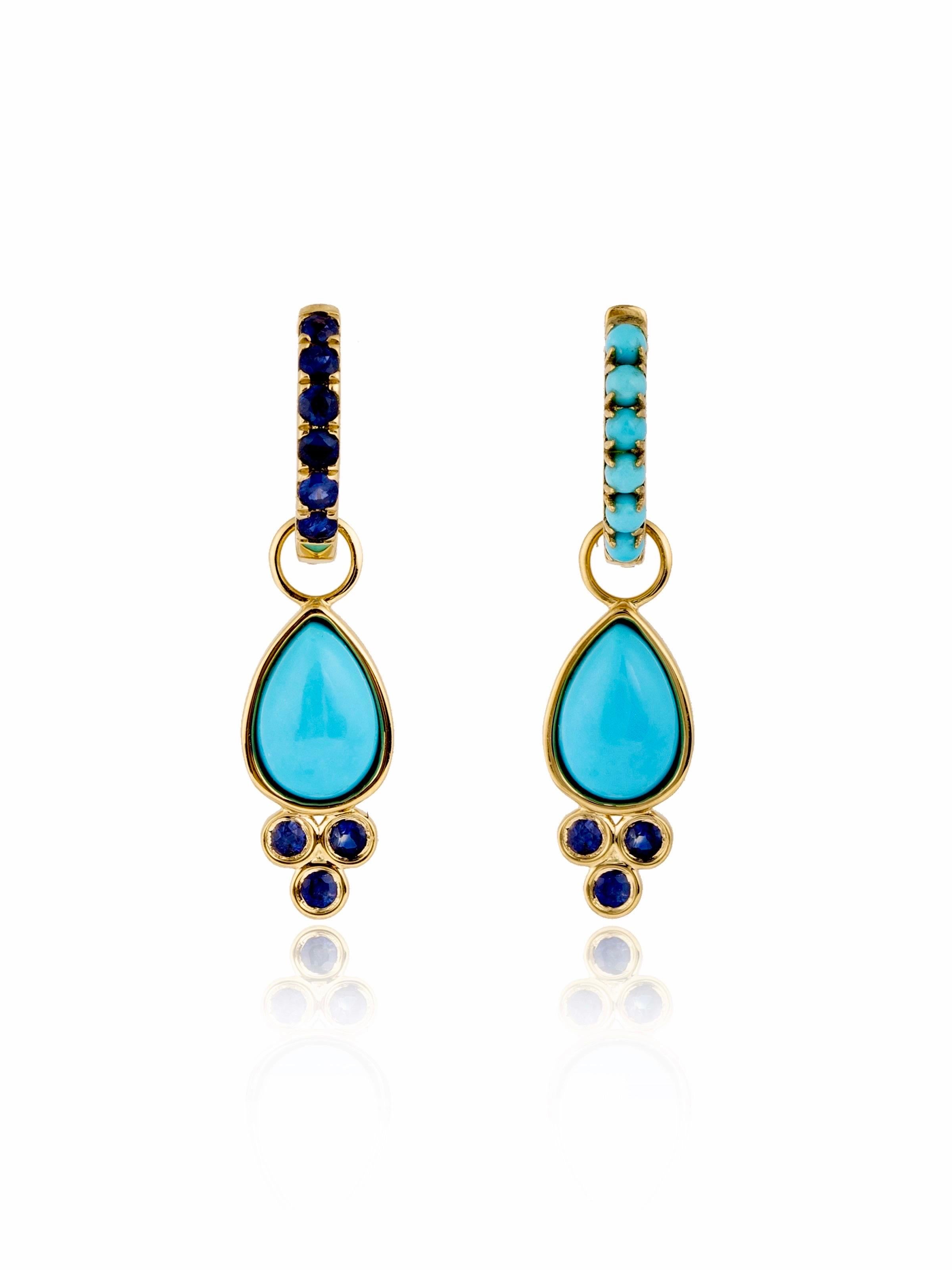 Nina Zhou Sapphire and Turquoise Double-sided Hoop Earrings with Drop Enhancers