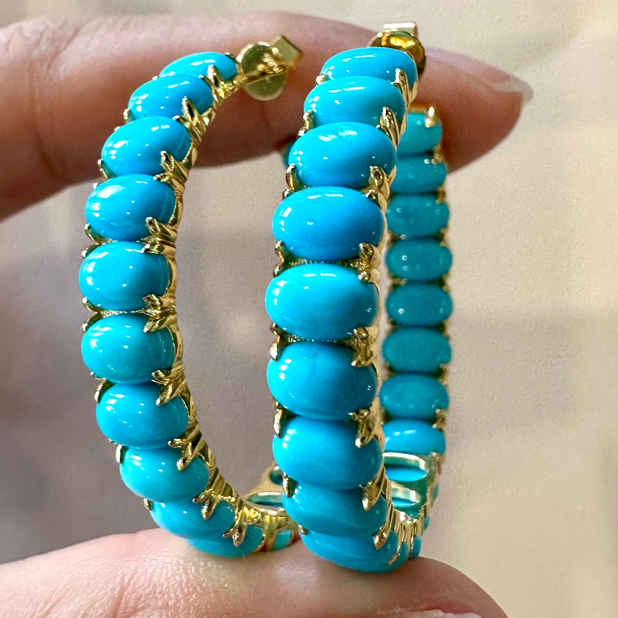Women's Nina Zhou 17.76ctw Turquoise Inside-out Hoop Earrings For Sale