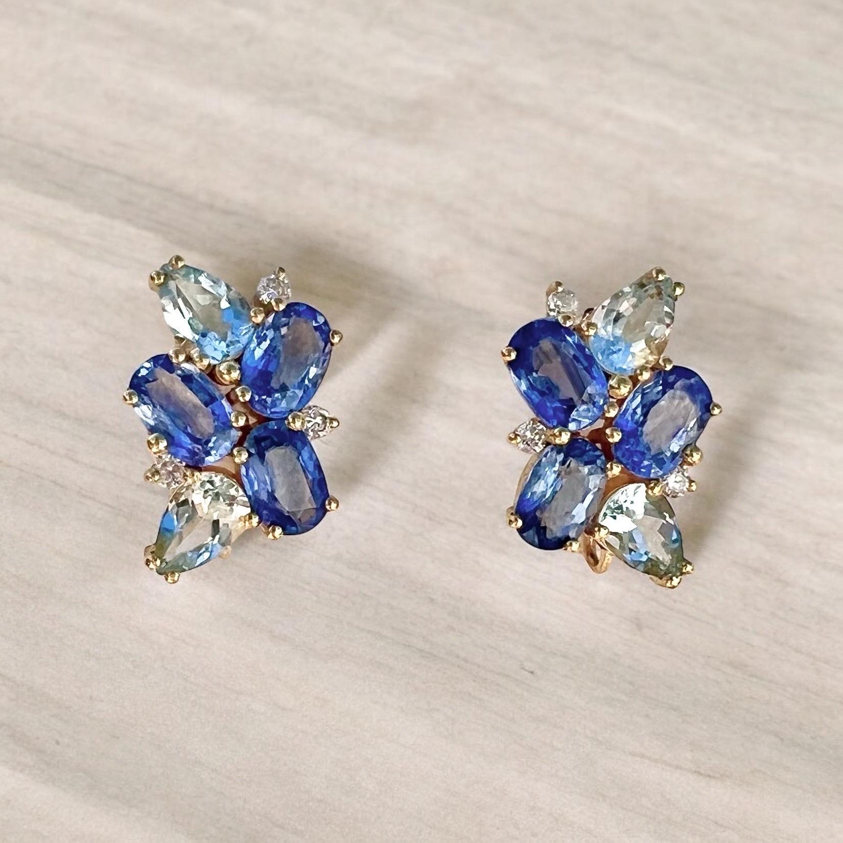 Pendientes Gota de Zafiro, Aguamarina y Diamantes Nina Zhou Racimo de Perlas Barrocas Corte oval