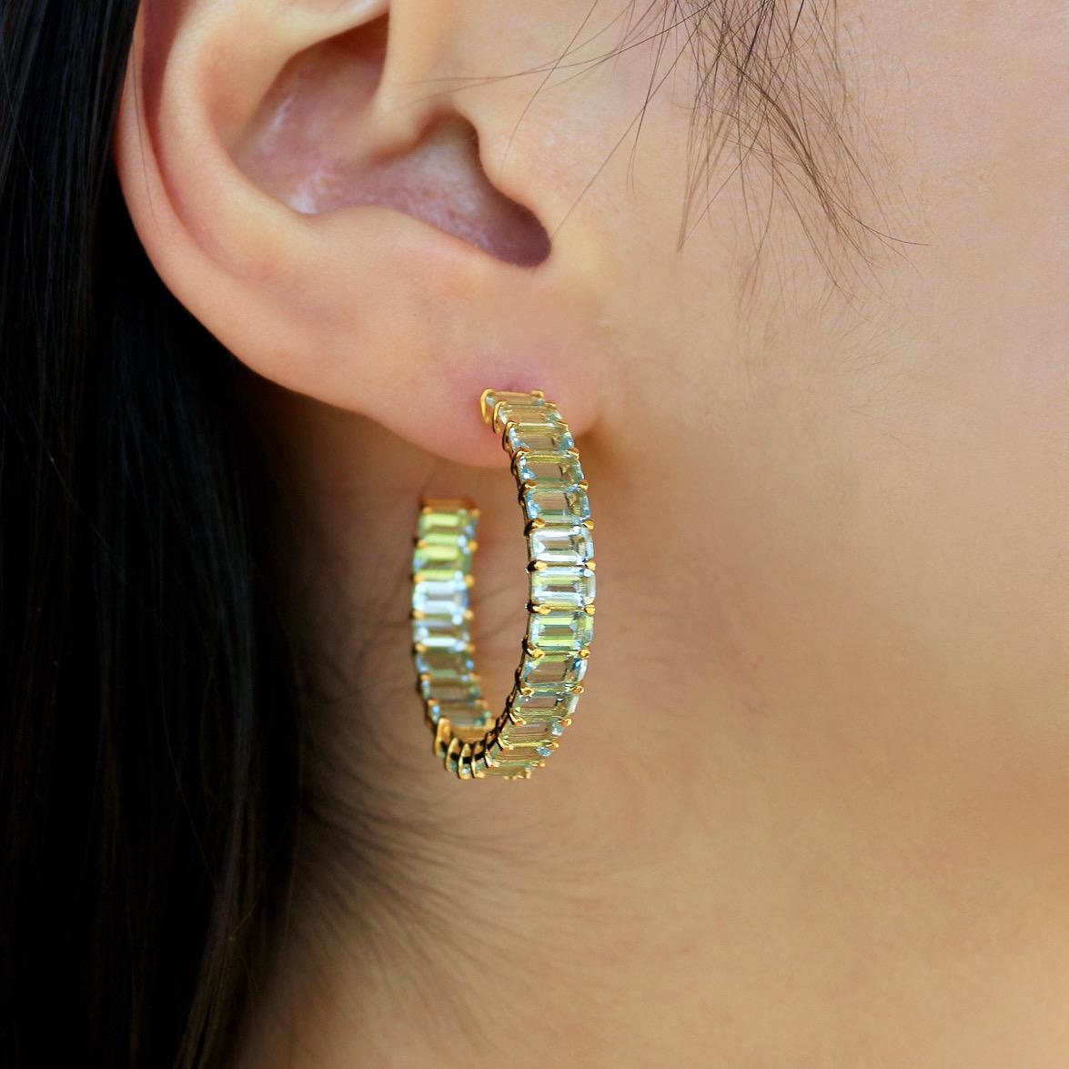 Modern Nina Zhou Aquamarine Inside-out Large Hoop Earrings For Sale