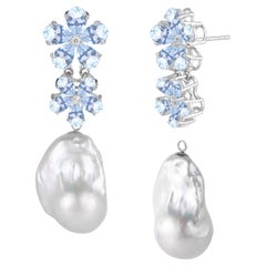 Nina Zhou Pendants d'oreilles convertibles en aigue-marine, diamants et perles baroques fleuries