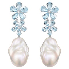 Nina Zhou Aquamarine Diamond Double Blossom Baroque Pearl Convertible Earrings