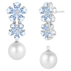 Vintage Nina Zhou Aquamarine Diamond Blossom and 12-13mm Pearl Convertible Drop Earrings