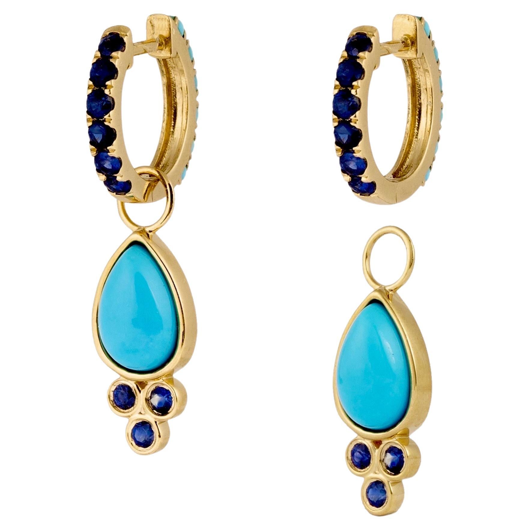 Nina Zhou Sapphire and Turquoise Double-sided Hoop Earrings with Drop Enhancers For Sale
