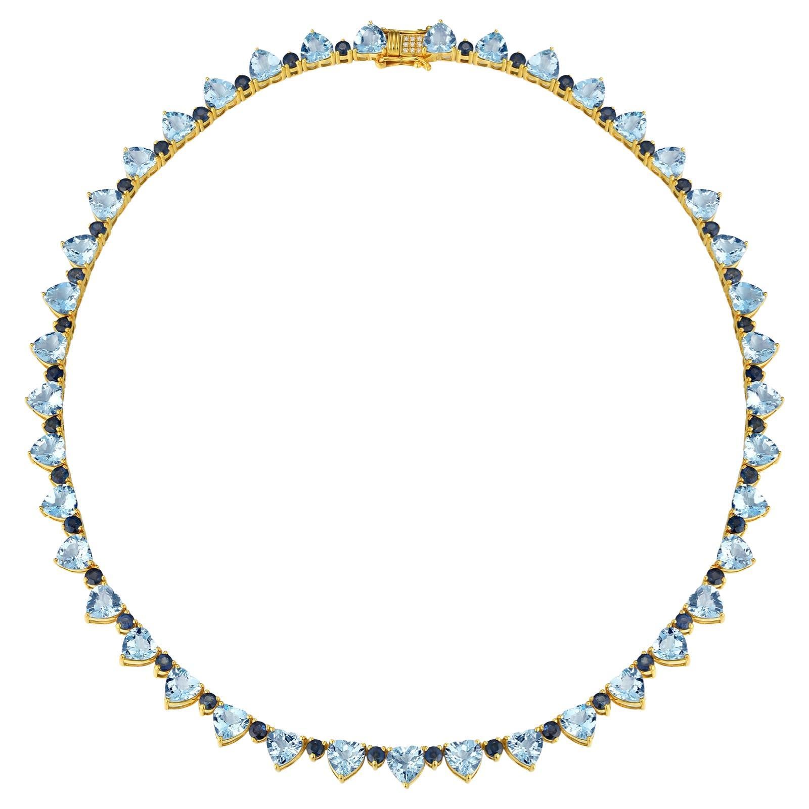Nina Zhou Heart Aquamarine Sapphire Diamond Tennis Necklace