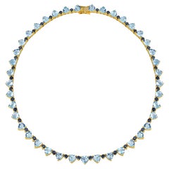 Nina Zhou Heart Aquamarine Sapphire Diamond Tennis Necklace