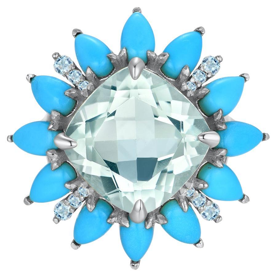 Kai Prasiolite Turquoise Aquamarine Cocktail Ring in 14k White Gold