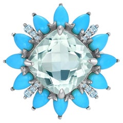 Kai Prasiolite, bague cocktail aigue-marine turquoise en or blanc 14 carats