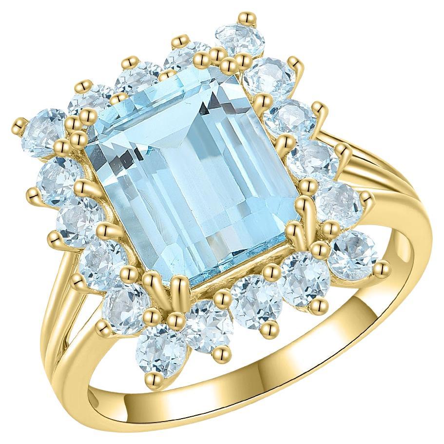 Nina Zhou Margaret Aquamarine Cocktail Ring in 14K Solid Gold
