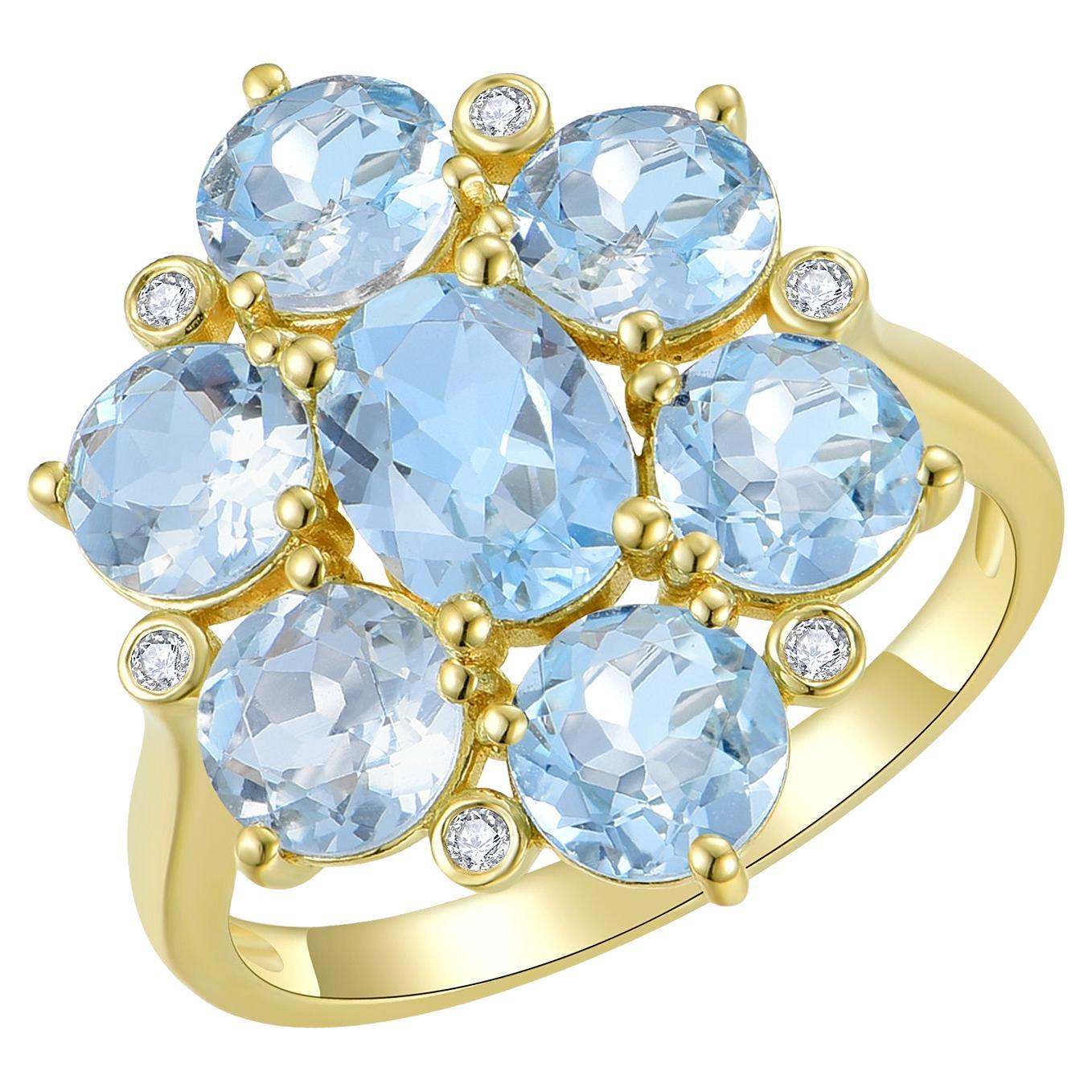 Anillo de Cóctel Nina Zhou Celestial Aguamarina Diamante en Oro Amarillo de 18k en venta