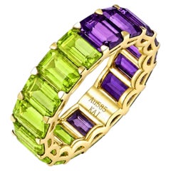 Kai Nora 9.25 ctw Emerald-Cut Amethyst & Peridot Duo Eternity Ring