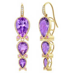 Nina Zhou Lily of Valley 8.40ctw Amethyst, Pink Sapphire & Diamond Drop Earrings
