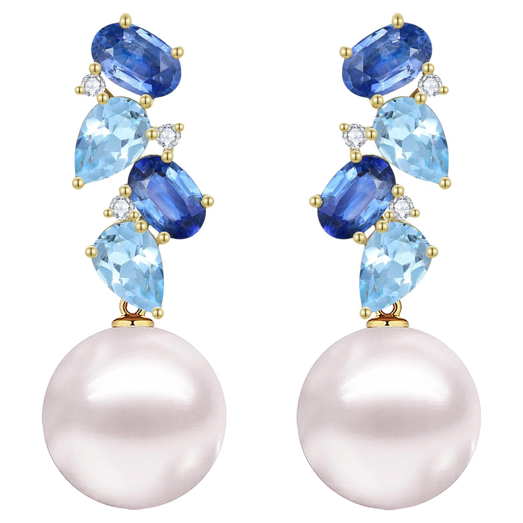 Nina Zhou Nosa - Orecchini a goccia con zaffiro, acquamarina e diamanti da 4,60 ct.