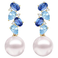 Nina Zhou Nosa - Orecchini a goccia con zaffiro, acquamarina e diamanti da 4,60 ct.
