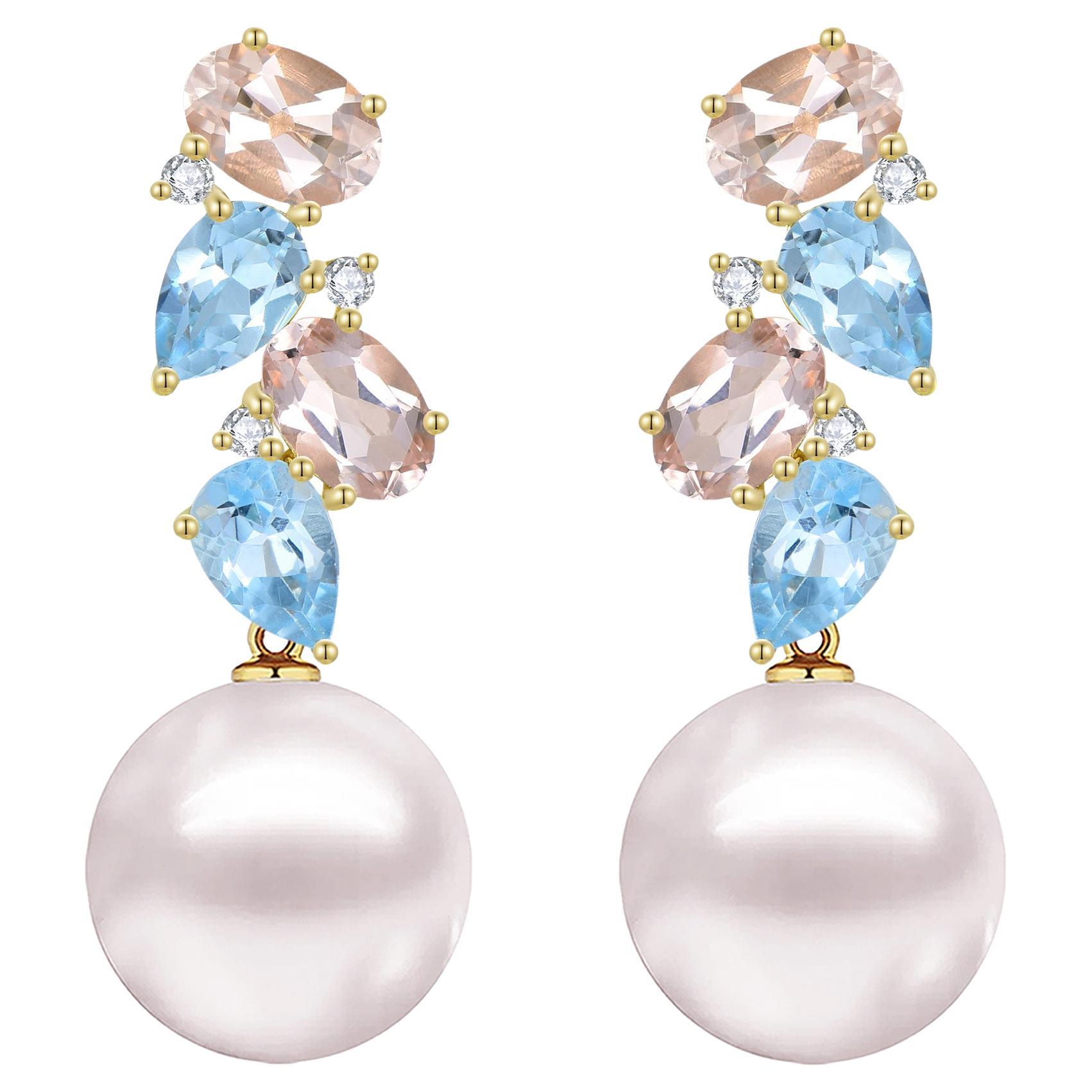 Nina Zhou Nosa - Orecchino a goccia con acquamarina, morganite e diamanti da 4,30 ct.