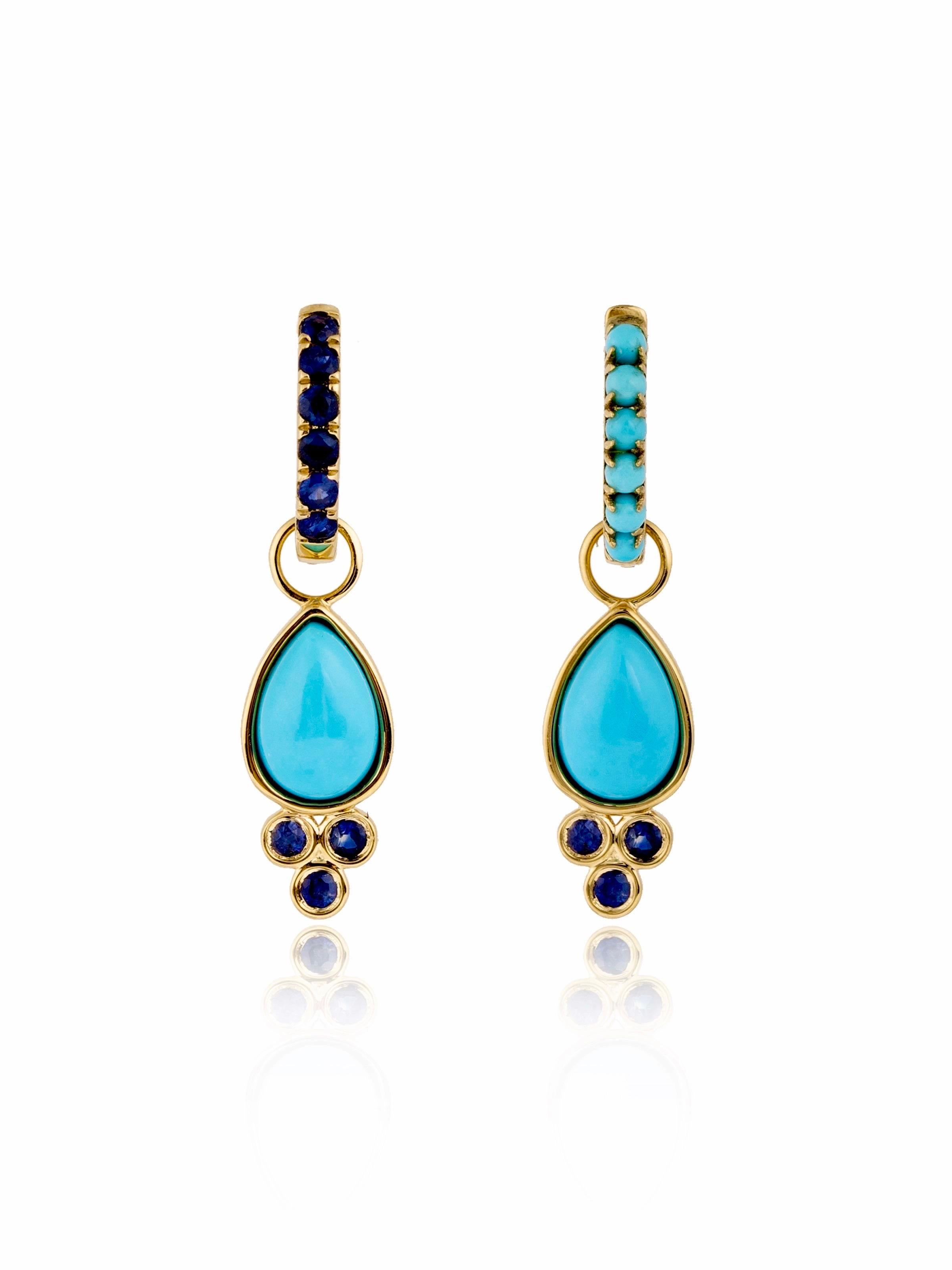 Moderne Nina Zhou, boucles d'oreilles créoles double face en saphir et turquoise en vente