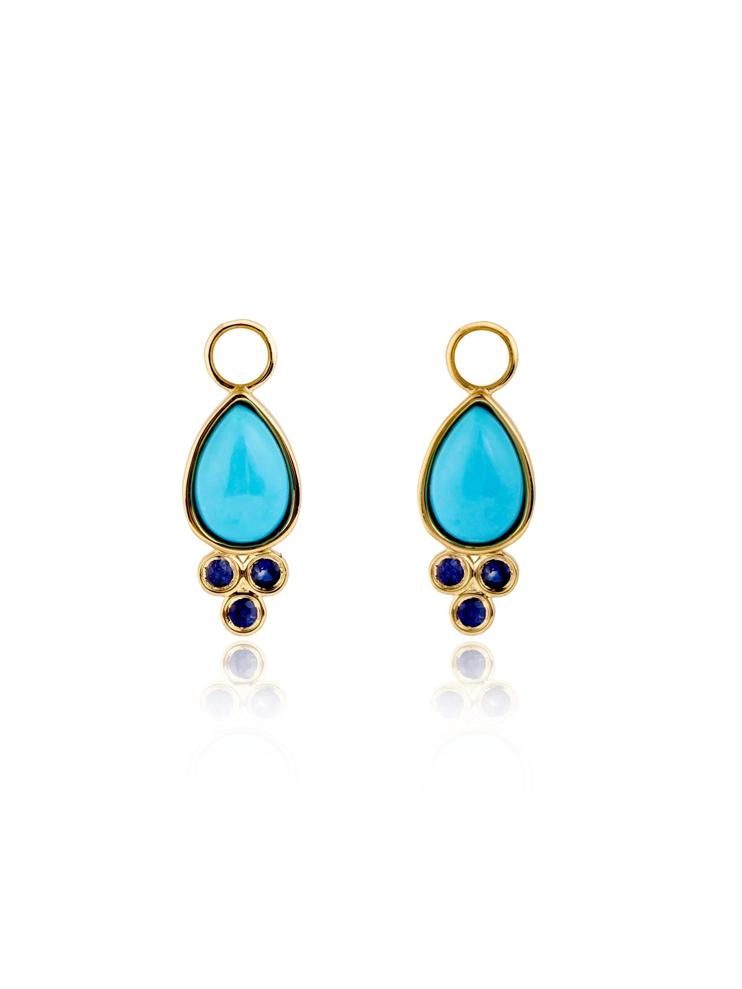 Taille poire Nina Zhou, boucles d'oreilles créoles double face en saphir et turquoise en vente